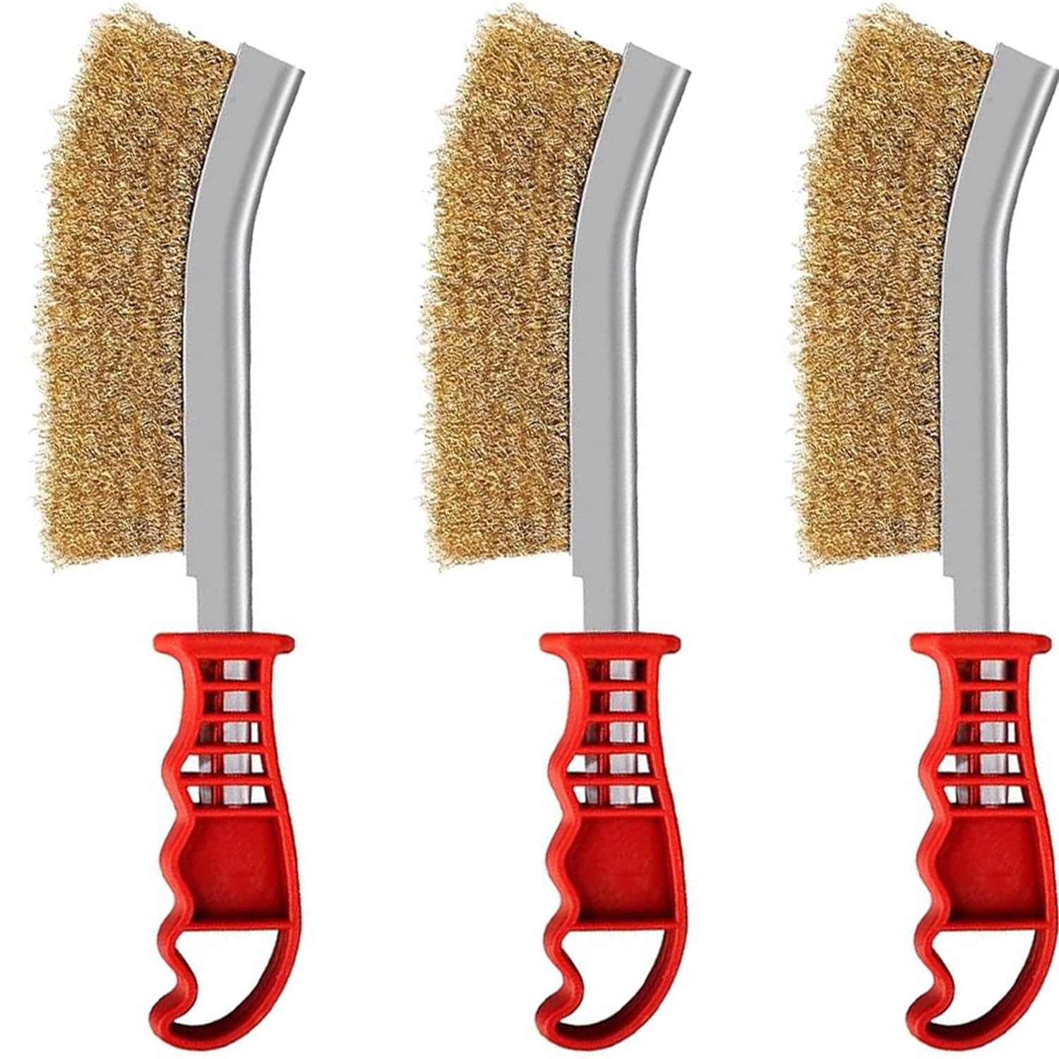 Yunyu Red And Grey Brass Wire Grill Brush, Curved Handle For Cast Iron, Cleaning Welding Slag And Rust