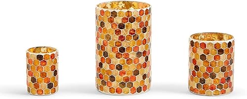 Miniatura 3 de Two's Company 53235 - Portavelas de mosaico de panal de abeja, juego de 3 en 3 tamaños, cristal, multicolor