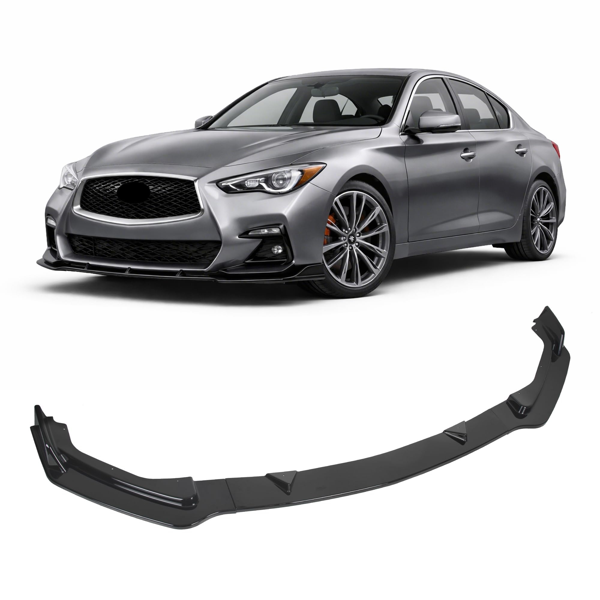 Front Bumper Lip Chin Spoiler Splitter Compatible with 2014-2017 Infiniti Q50 Base Premium (3PCS) Gloss Black