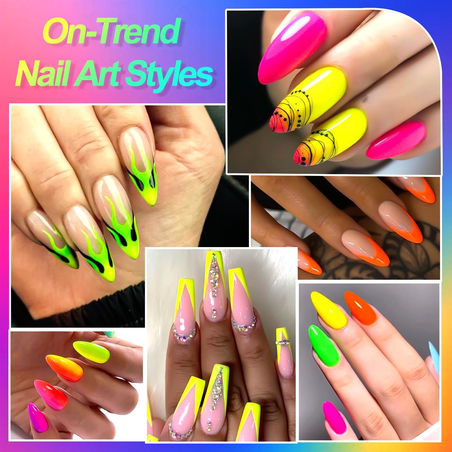 Neon Pigment Powder for Nails, 12 Fluorescent Rainbow Colors Nail Pigment