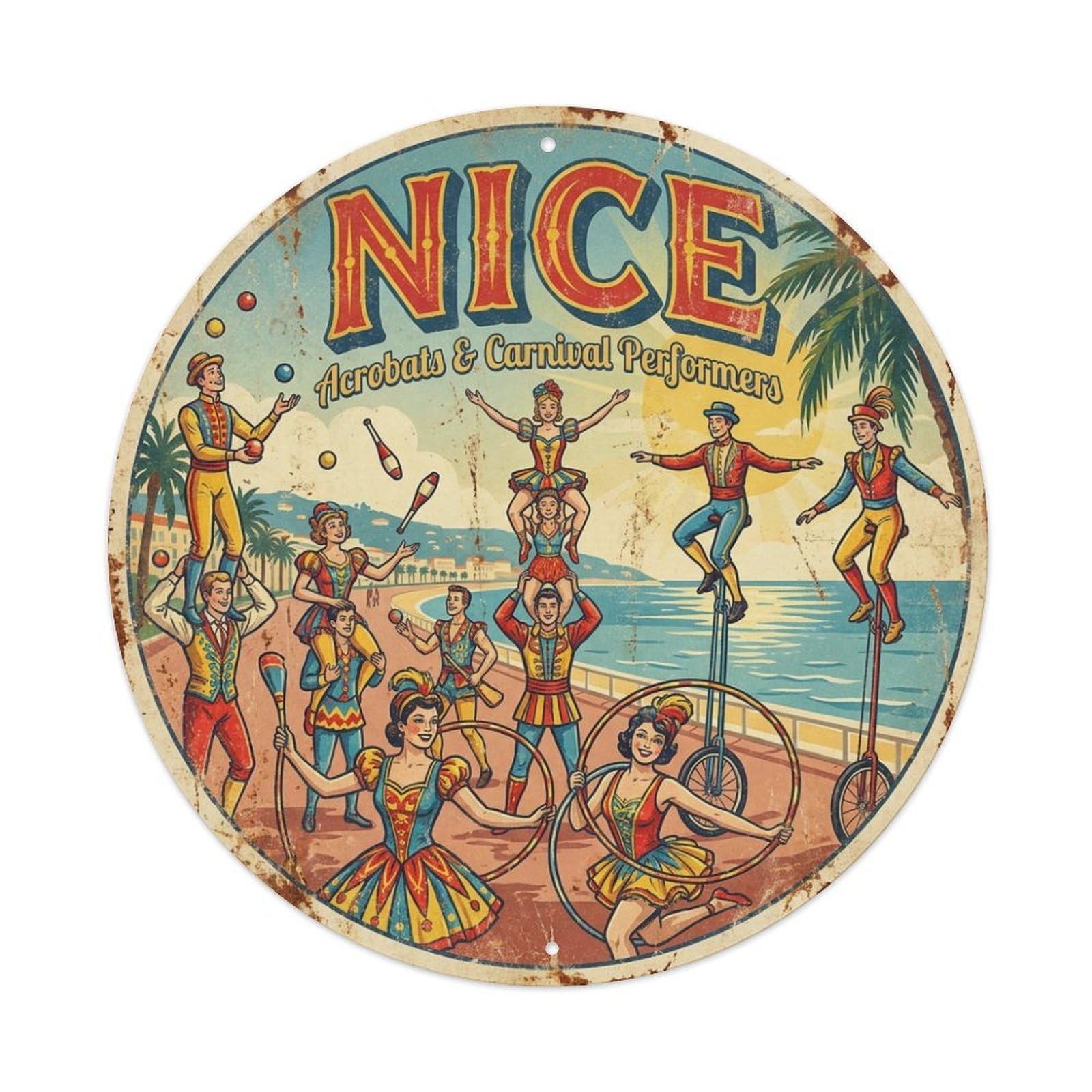 Olhnbad Style Coastal Route Beach Acrobatics Carnival Nice Travel Metal Tin Sign