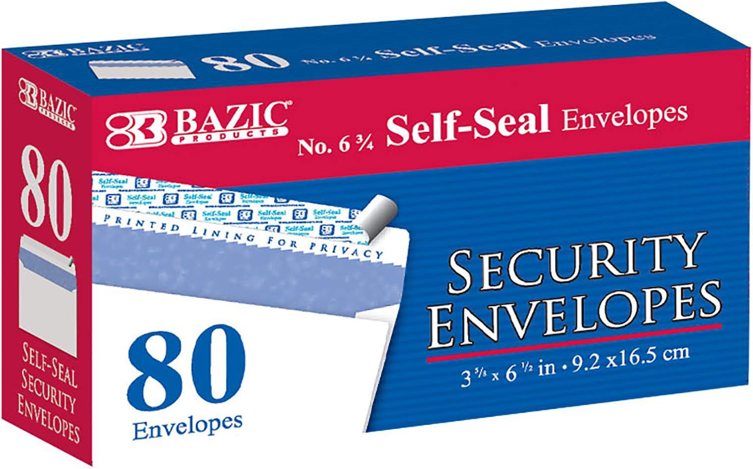BAZIC Products Security Self Seal Envelope 3 5/8" x 6 1/2" #6, No Window Tint Pattern Mailing Envelopes, Peel & Seal (80/Pack), 1-Pack