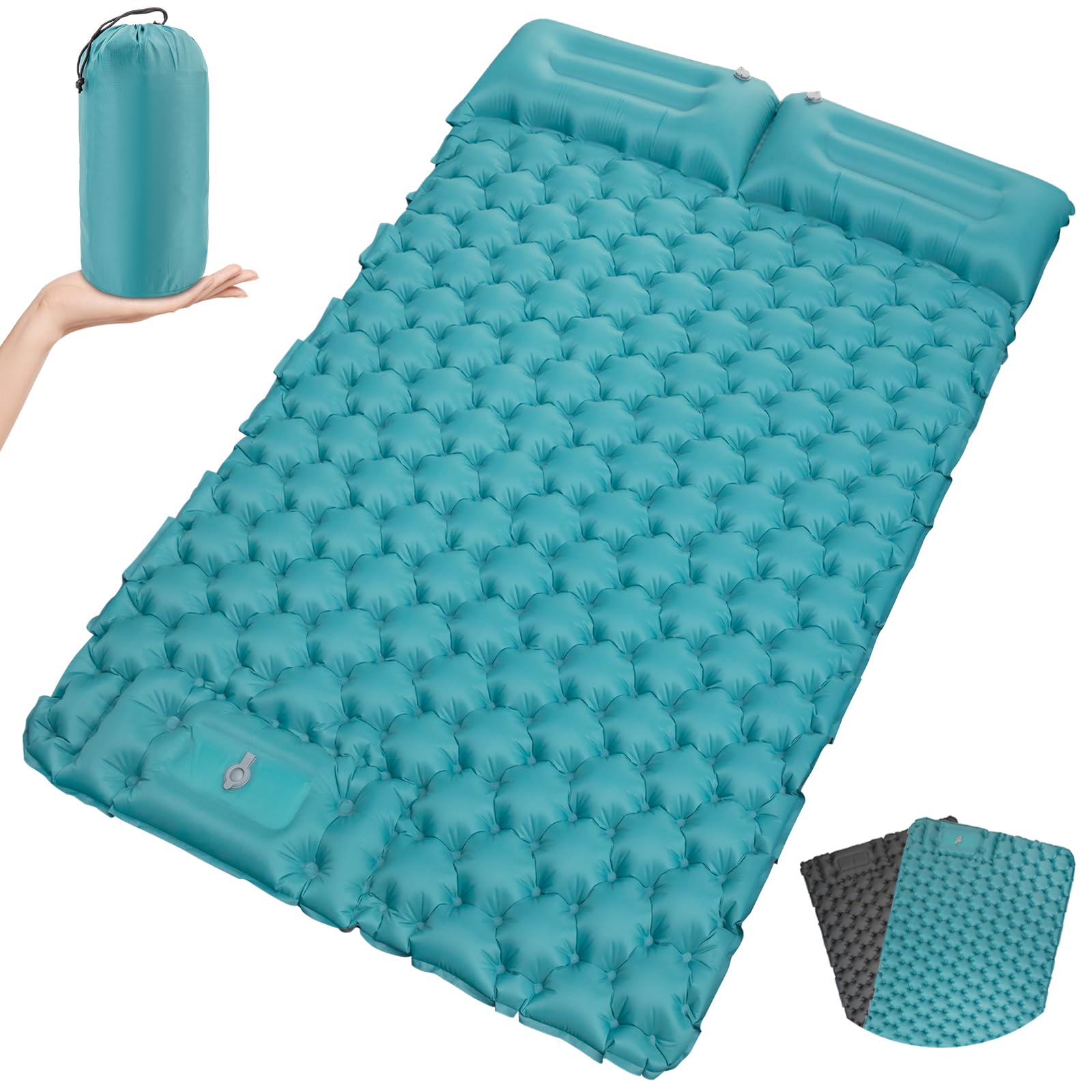 Satisure Wasserdicht Isomatte Camping Aufblasbare Matratze Outdoor, Ultraleicht Luftmatratze mit Fußpresse Pumpe, Faltbare Schlafmatte mit Kissen, Aufblasbarer Wasserhängematte