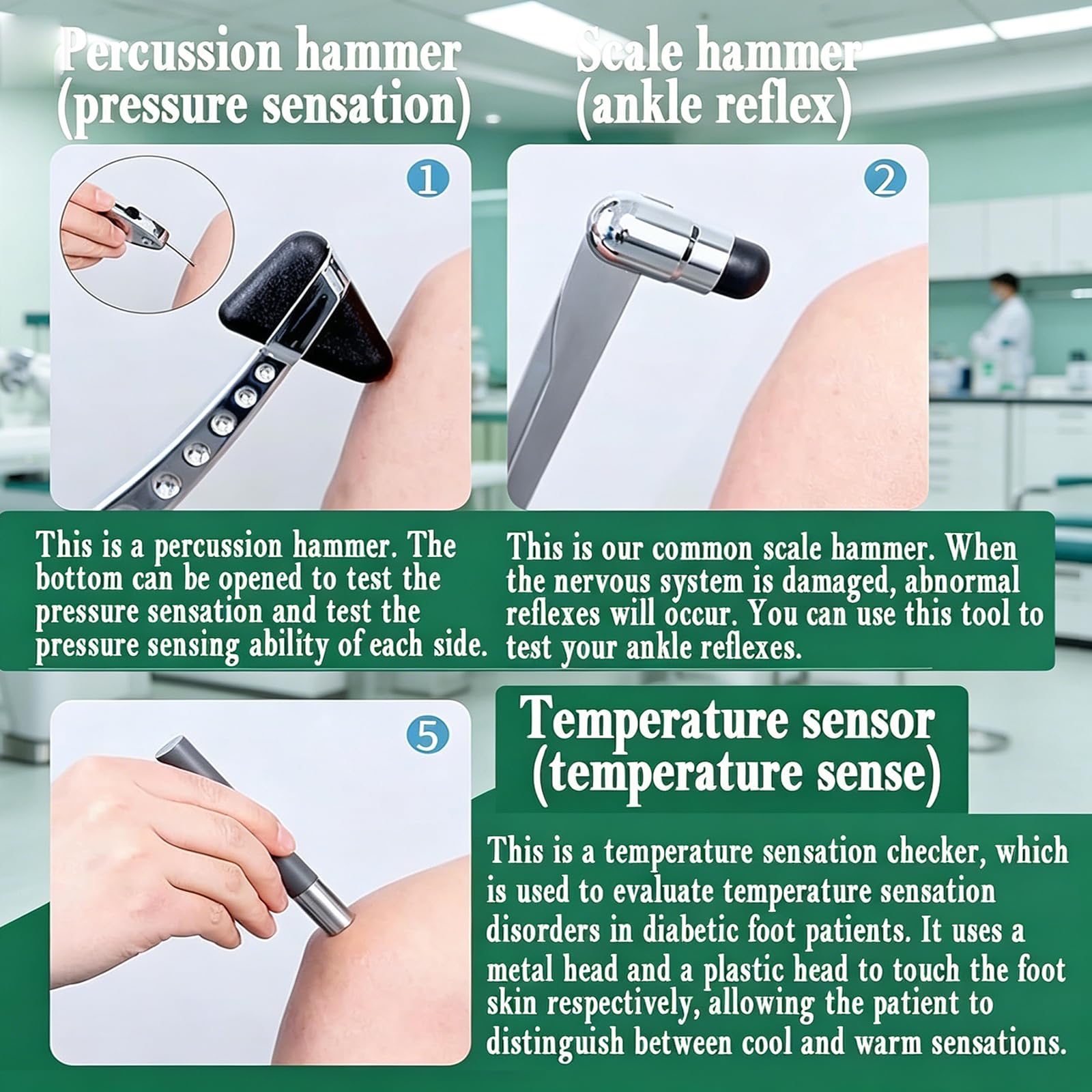 MObyat Neurologisches Hammerset, Multifunktionaler, Tragbarer Reflexhammer Aus Edelstahl, Stabil Und Ergonomisch, Zur Prüfung Von Schmerzempfindung, Berührungsdruck, Temperatur, Vibrationsempfindung
