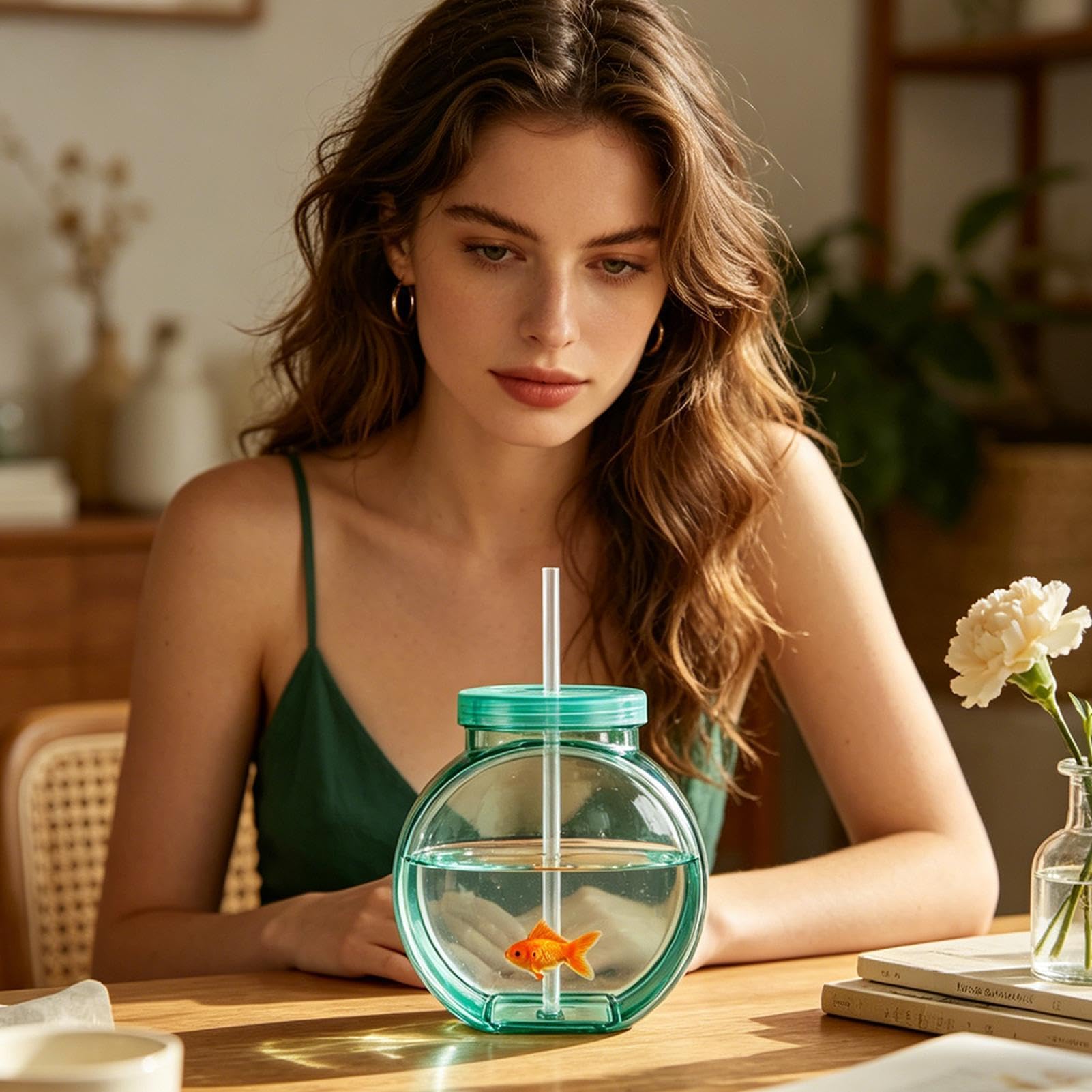 Bols à poisson pour boissons, portables et réutilisables avec paille et couvercle, pour cocktail, jus, soda, limonade, activités familiales, fêtes sur la plage, événements scolaires