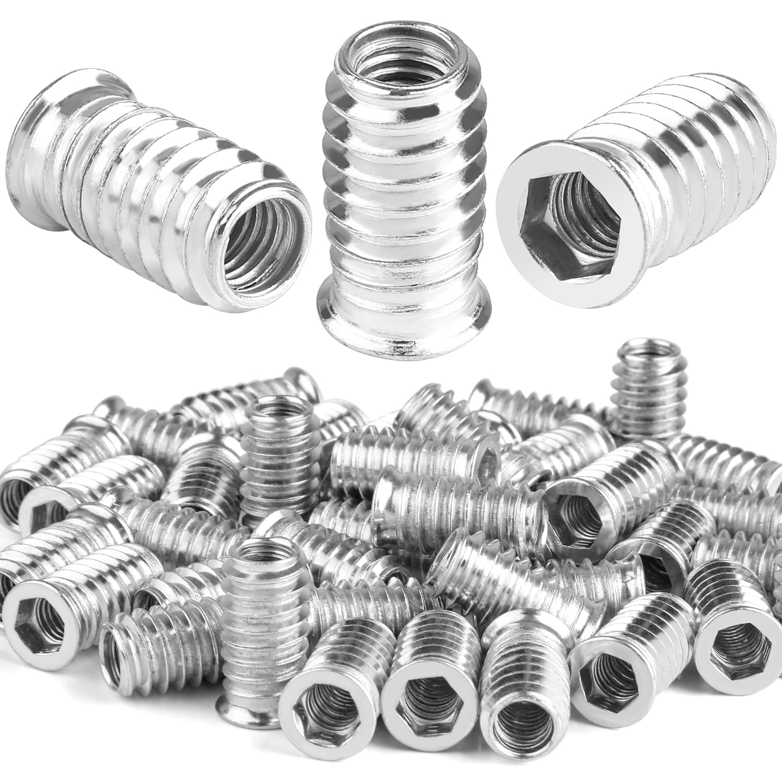 40 Pezzi Boccole Filettate per Legno M8 X 25mm, Esagono Incassato Inserto Inserti Filettati per Legno, Boccole Filettate Per Metallo In Acciaio Zincato Lega Di Zinco, Rivetti Filettati M8
