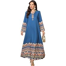 Muslim Moroccan Kaftan Abaya for Women with Floral Border Print Dubai Robe Ramadan Prayer Dress Islamic Traditional Wear