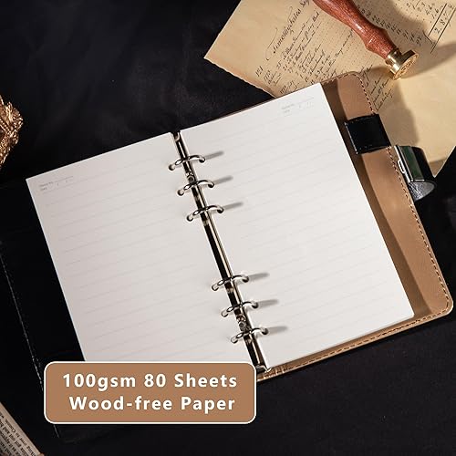 Miniatura 4 de Diario de cuero estrellado con cerradura, carpeta de papel recargable, diario de contraseña, cuaderno secreto A6 de tapa dura para mujeres, niñas y