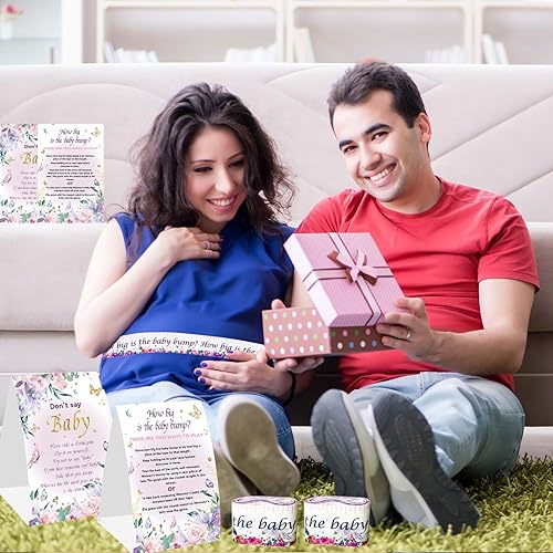 Miniatura 5 de Los juegos de mariposa para baby shower firman qué tan grande es la barriga de mamá y no digas bebé, 2 rollos de medición de abdomen y 50 mini