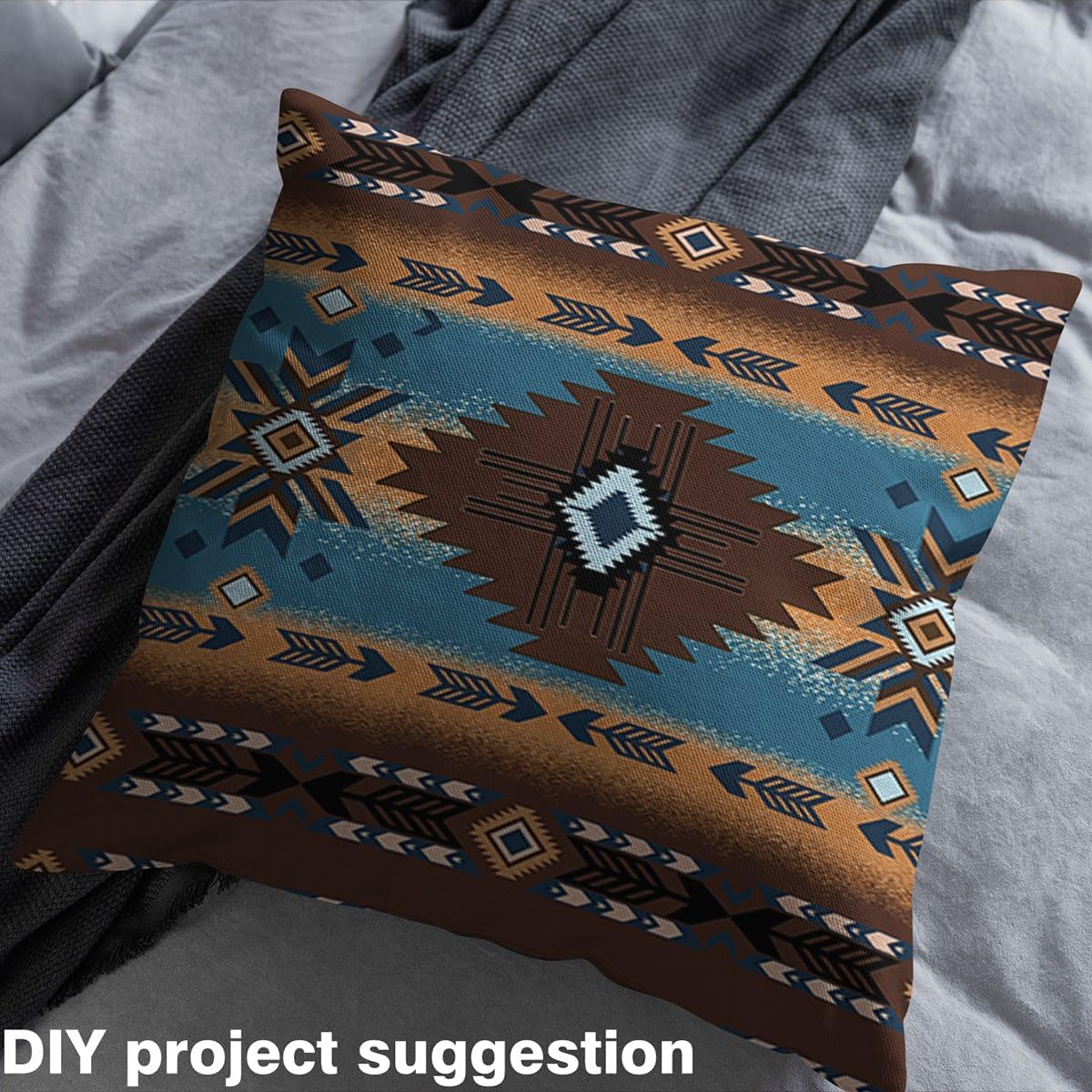 Southwest Native Upholstery Fabric for Chairs Southwestern Geometric Fabric by The Yard, for Boys Girls Western Decor for Home DIY Projects, Waterproof Indoor Outdoor Decor, 3 Yard Brown Blue Tribal