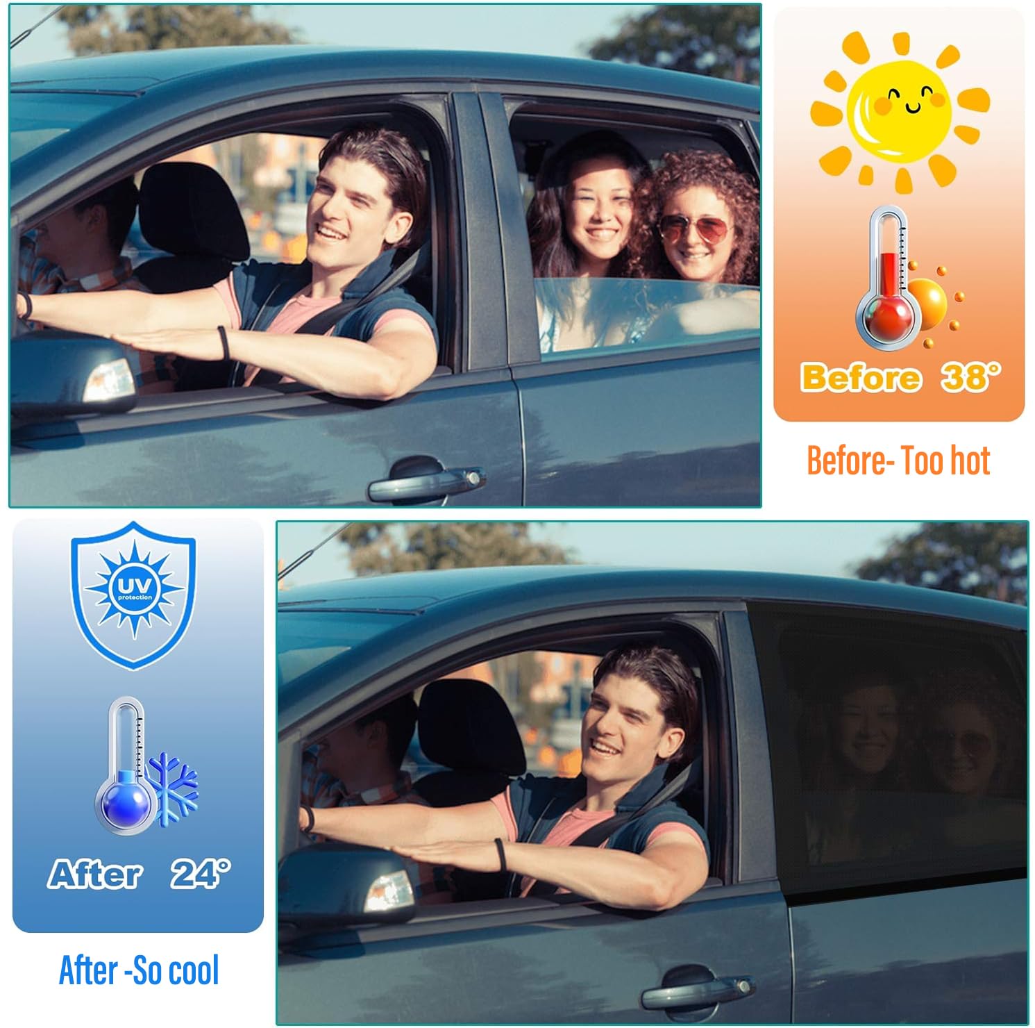 Tendine Parasole, 2 Pcs Tendine Parasole Auto Bambini, Parasole Auto Bambini Tendine Universali Finestrini Laterali, Parasole Auto Posteriore per Protezione da Raggi UV per Neonati e Animali