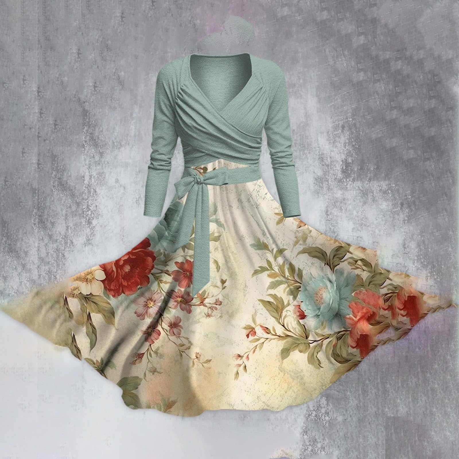 Robe décontractée à manches longues avec bretelles pour femme