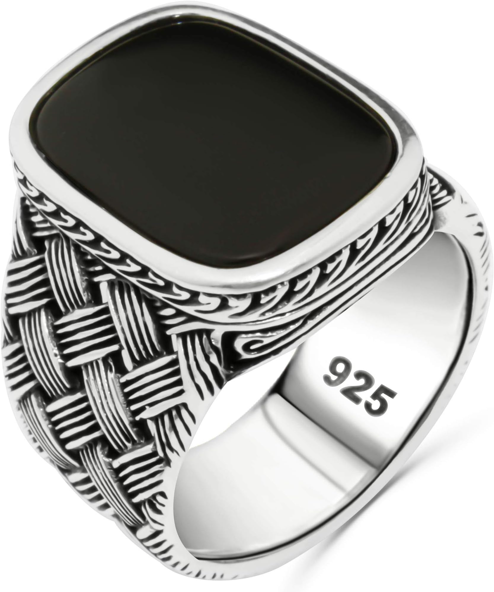 Babylon SilverSolid 925 Sterling Silver Onyx Braided Luxury Ring for Men