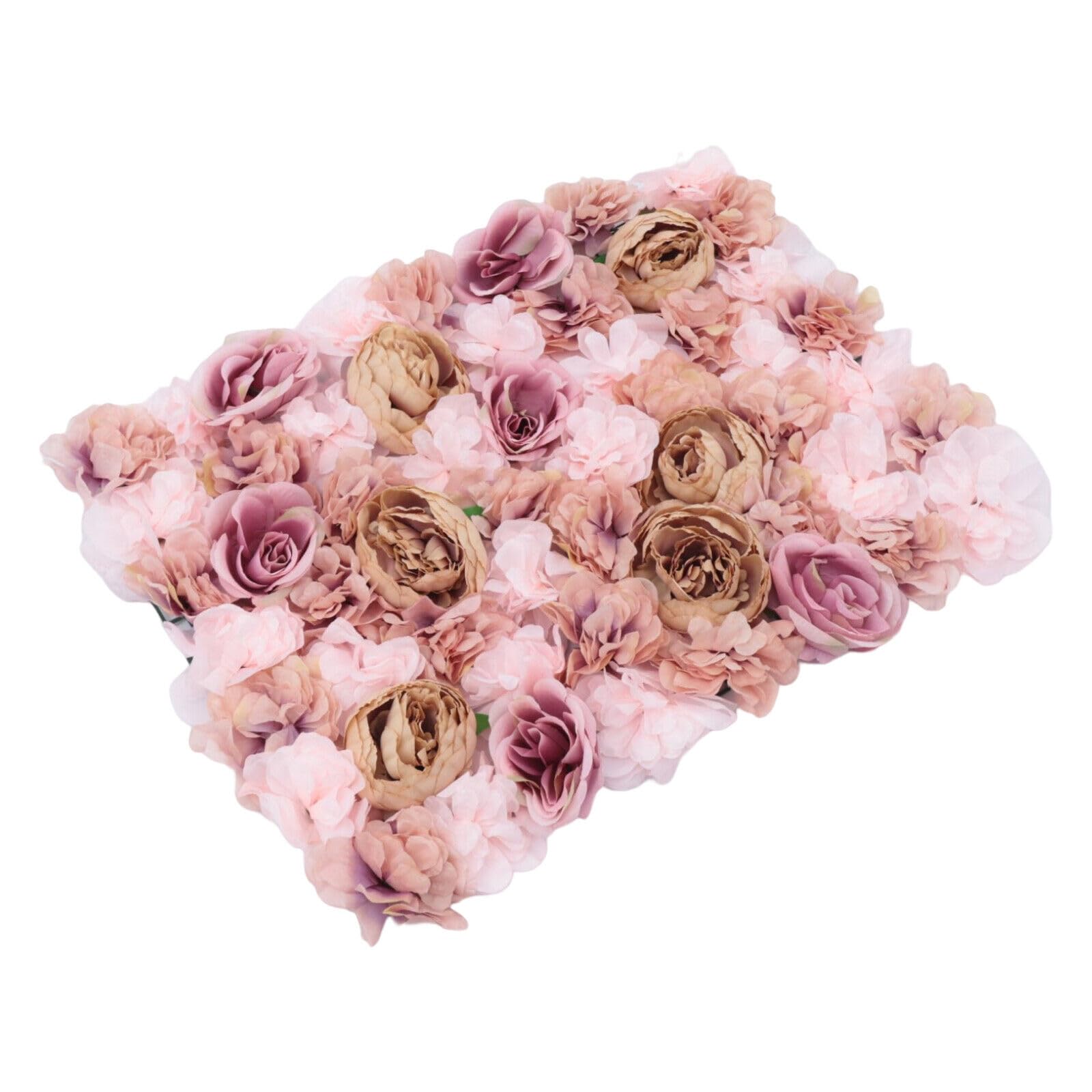 6 Stück Künstliche Blumenwand Rosenwand Panel DIY Hochzeit Hintergrund Künstliche Seidenstoff Herbstrosa Dekor Blumenwandpaneele für Hochzeit Party Tisch, 60x40 cm