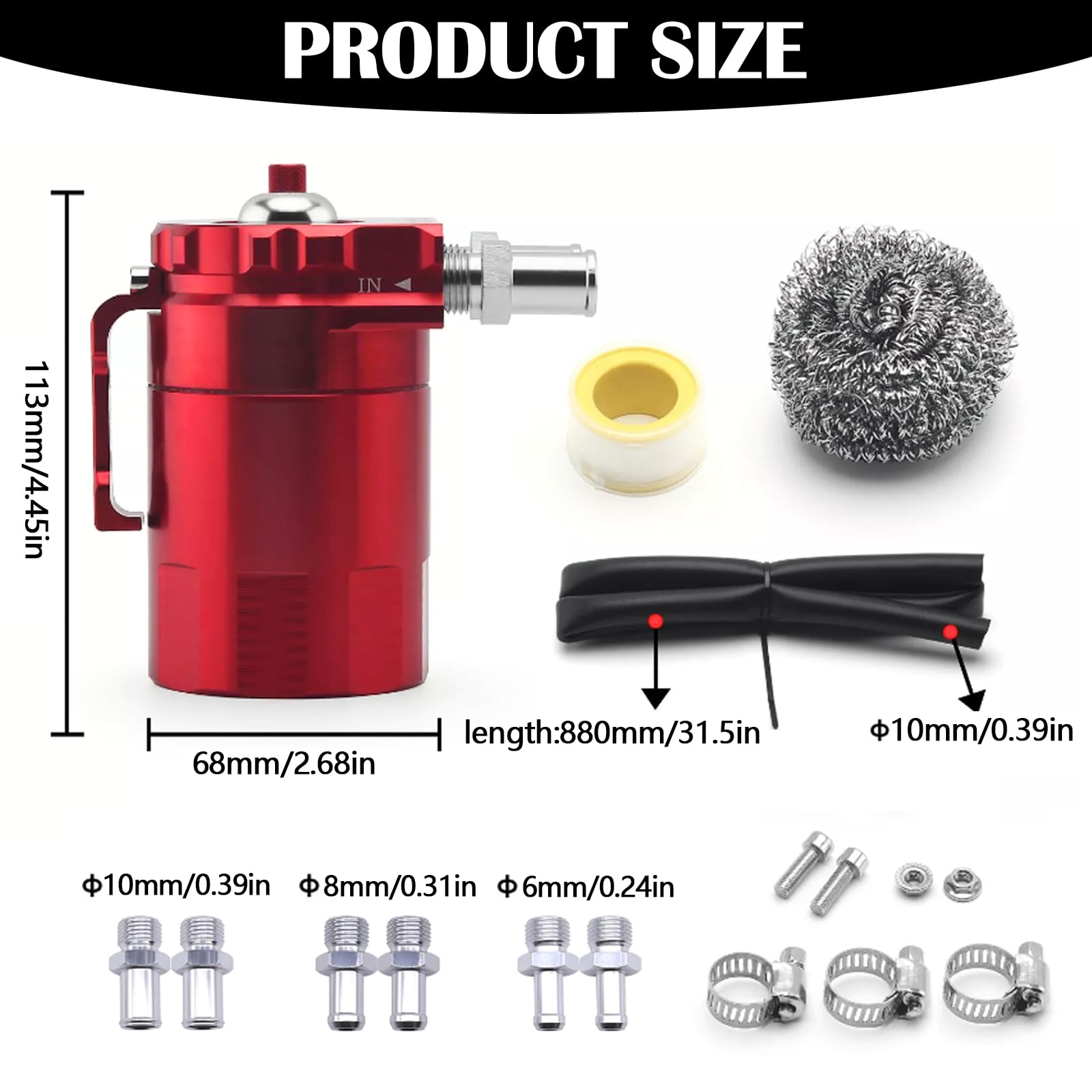Récupérateur Huile Moteur, 350ML Universel Oil Catch Can Récupération Des Vapeurs D'huile Alliage D'aluminium Des Accessoires Auto Moteur Réservoir De Stockage D'huile Avec Tuyau De Filtre à Air