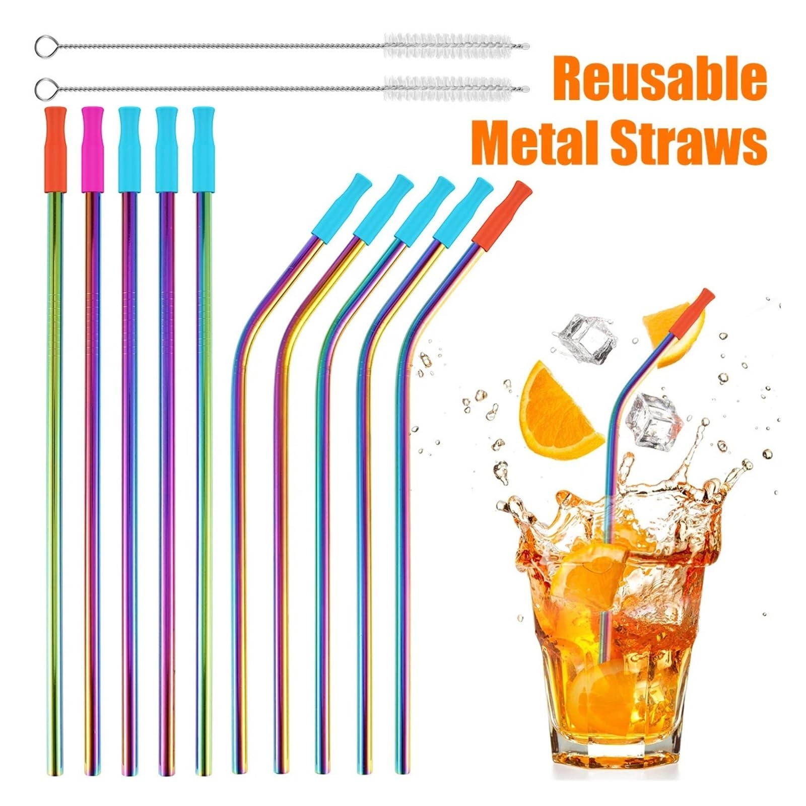 Strohhalme Edelstahl-Strohhalme, Wiederverwendbare Trinkhalme, Bunte Strohhalme, Metal, Passend For 16/20-oz-Becher Für Smoothie(50pcs)