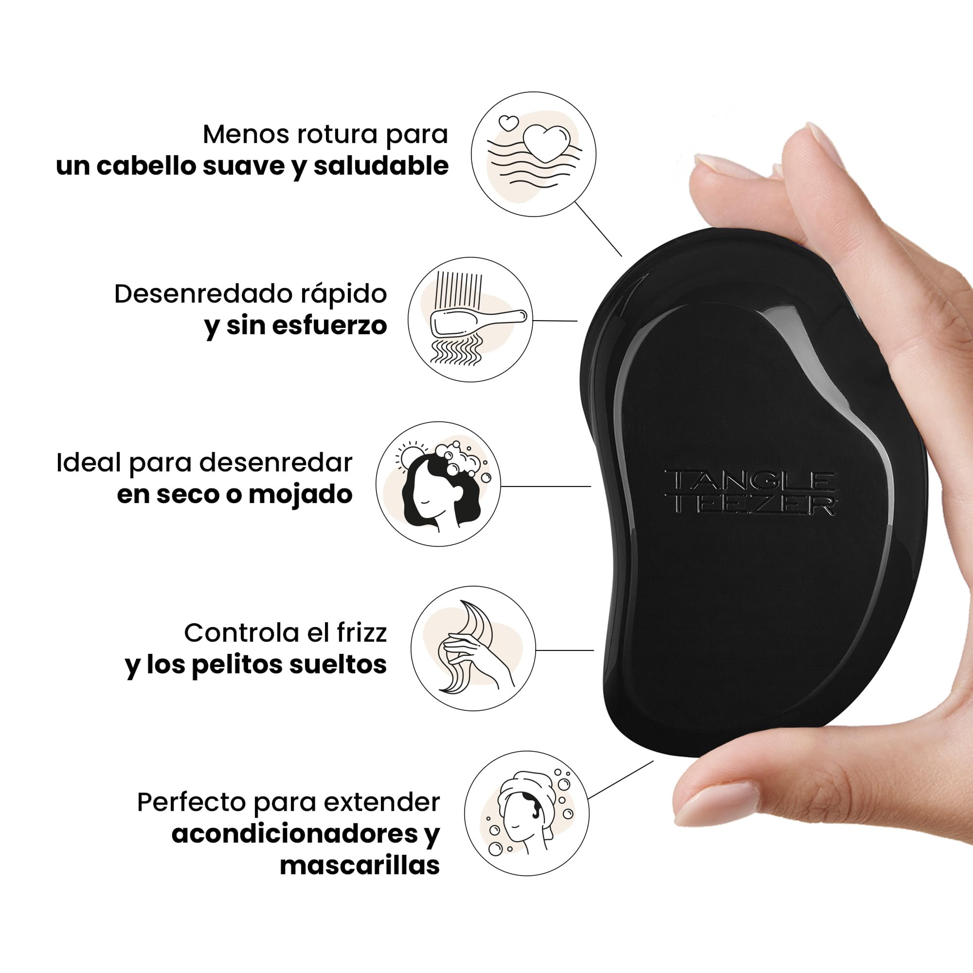 Tangle Teezer Original Detangler Hairbrush - Cepillo Desenredante para Pelo Seco y Mojado - Apto para Todo Tipo de Cabello - Púas de Doble Altura para Menos Rotura y Sin Nudos - Negro Pantera