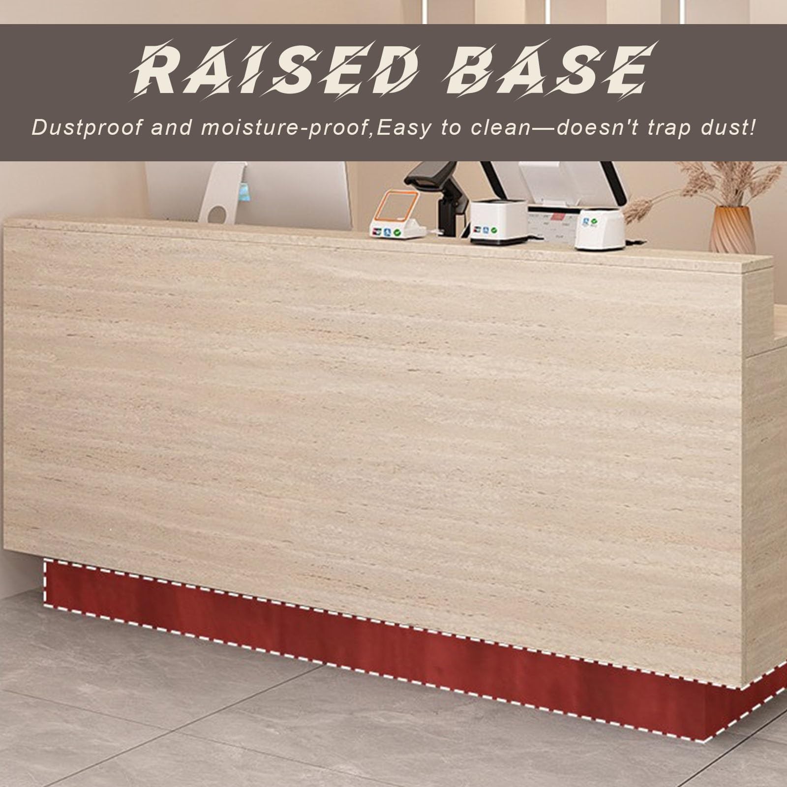 Empfangstheke mit Abschließbarer Schublade, Moderne Rezeption mit Ablagefächern und Großer Arbeitsplatte für Büro, Salon, Praxis und Geschäft(Beige+Brown,200cm)
