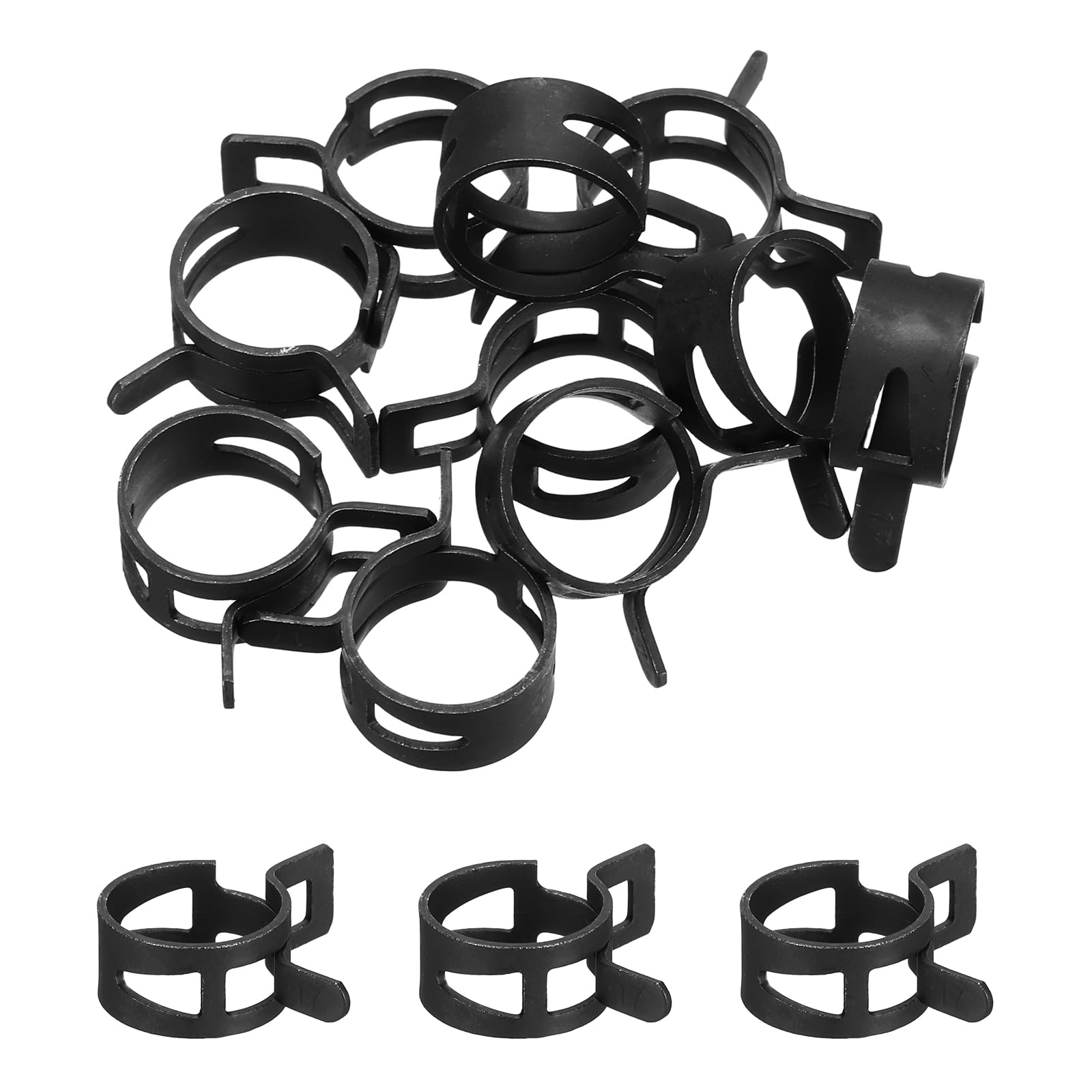 sourcing map 10 Pcs Fuel Line Clamps Spring Band Hose Clamps, 3/8" 17mm Silicone Air Tube Vacuum Hose Water Pipe Low Pressure Assortment Kit, Black โ image 1