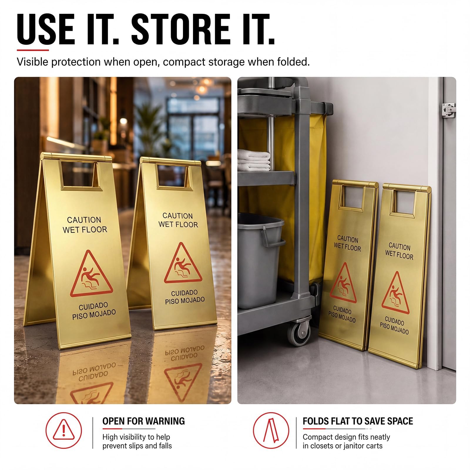 Edelstahlschild "Wet Floor", doppelseitig, 61 cm, 2 Stück
