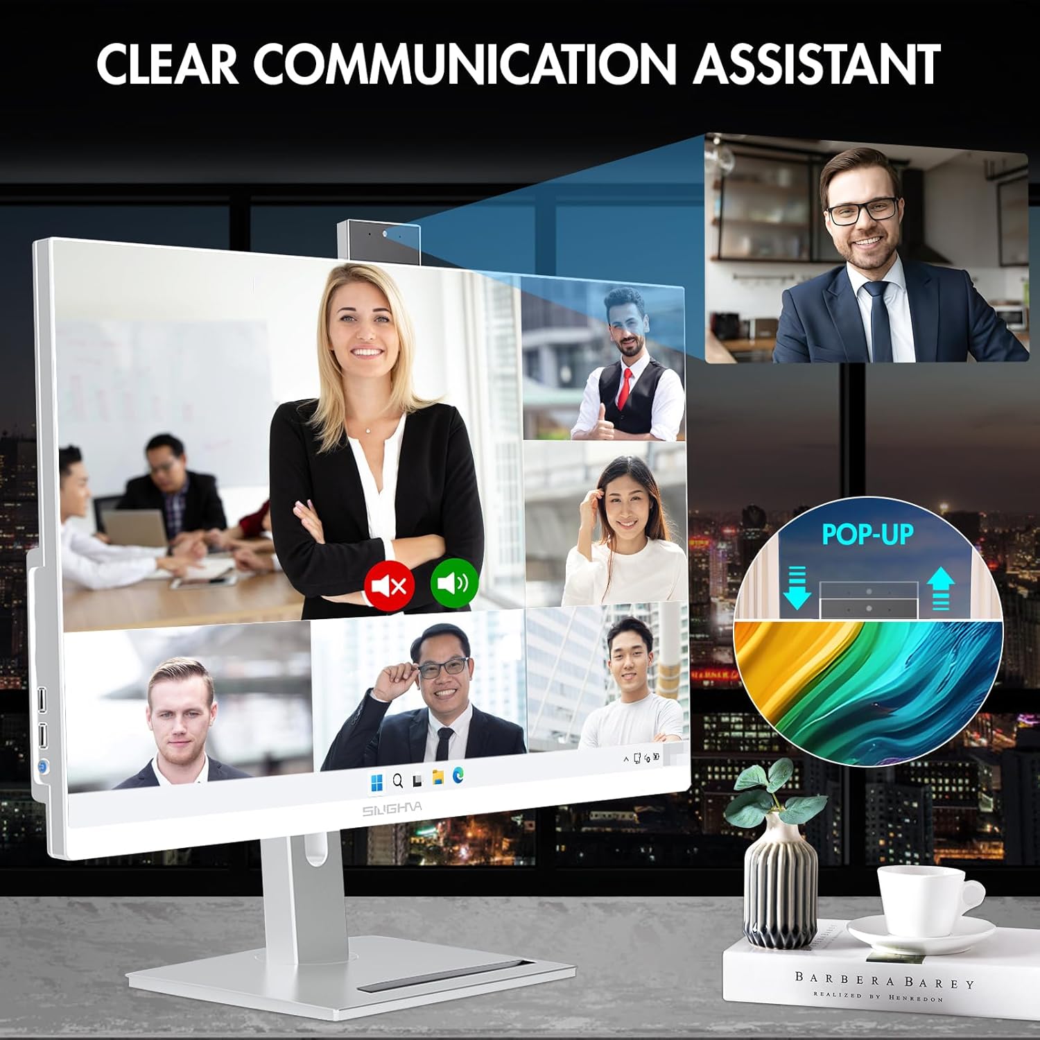 All-in-One Desktop Computer, 27'' i7 Quad-Core Windows 11, 16GB RAM, 512GB SSD, Wired Keyboard& Mouse, RGB Speaker, Pop-up Camera for Home Entertainment Business Office White (i7,16G,512G)