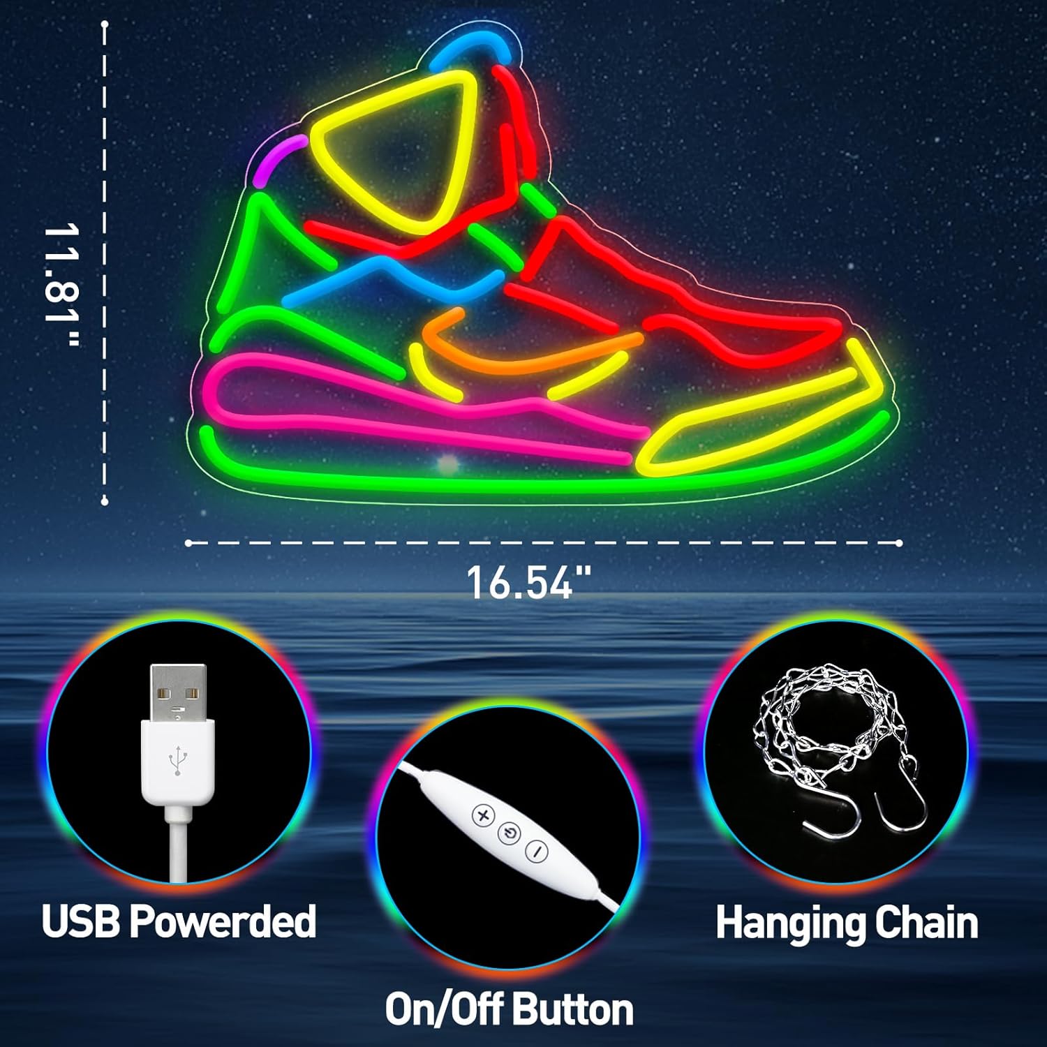 Sneaker Neon Signs for Wall Decor, Sports Shoe LED Light Signs for Home Gameroom, Dimmable Shoes Neon Sign for Teen, Kids, Room Decoration, Birthday Party Gifts 16.54"×11.81"