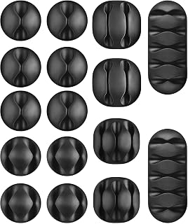 16 Pack Cable Management, Premium Black Cable Clips Holders, Multi-Purpose Cable Cord Organizer Clips for Home and Office, Silicone Desk Self-Adhesive Cord Wire Holders