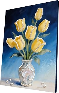 C'eitura Yellow Flower DIY Pearl Painting Kits with Frame 30x40cm Pearl Gem Paintings Picture Arts Craft for Adults Beginners Gift Home Wall Decor (Yellow Tulips)