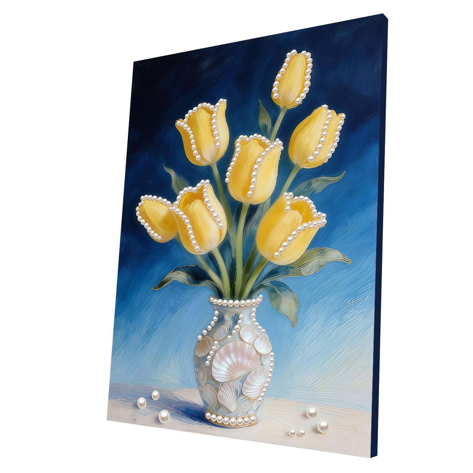 DIY Pearl Painting Kit with Wooden Frame, 3D Plastic Pearl Gemstone Ocean Art Craft for Adults Beginners, Diamond Dot Painting, Home Wall Decor Ready Gift for Women(Yellow Tulip Flower)(30 * 40cm)