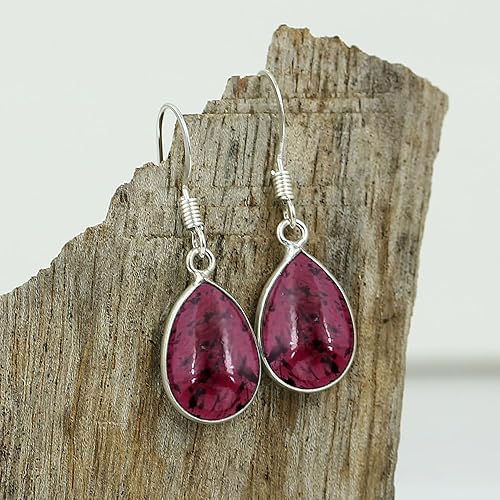 Miniatura 3 de Teardrop Shape Gemstone Dangle Earrings for Women - Sterling Silver Plated Birthstone Dangle & Drop Handmade Jewelry Earrings - Wedding Chrisrmas