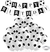 Black White Football Birthday Decorations,football balloons With White Ribbon 10m Footballs Party Decorations,for Footballs Themed Birthday Party Supplies Banner With 24 Balloons