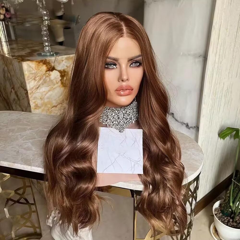 Ombre Colored Brown Blonde Body Wave 13X4 Invisible HD Transparent Lace Frontal Glueless Wig Human Hair Preplucked With Baby Hair Natural Hairline Bleached Knotes