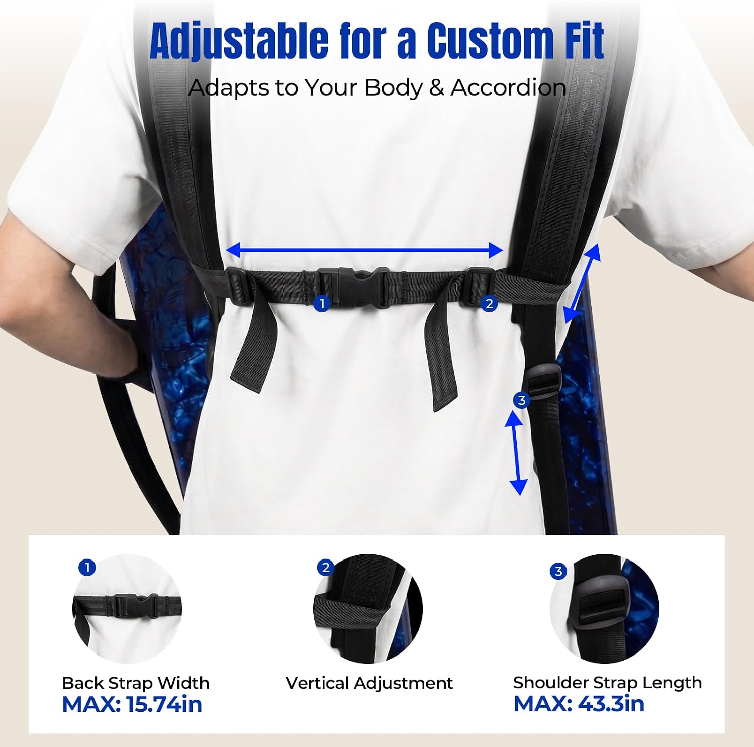 Adjustable Accordion Strap for 8-120 Bass, Black