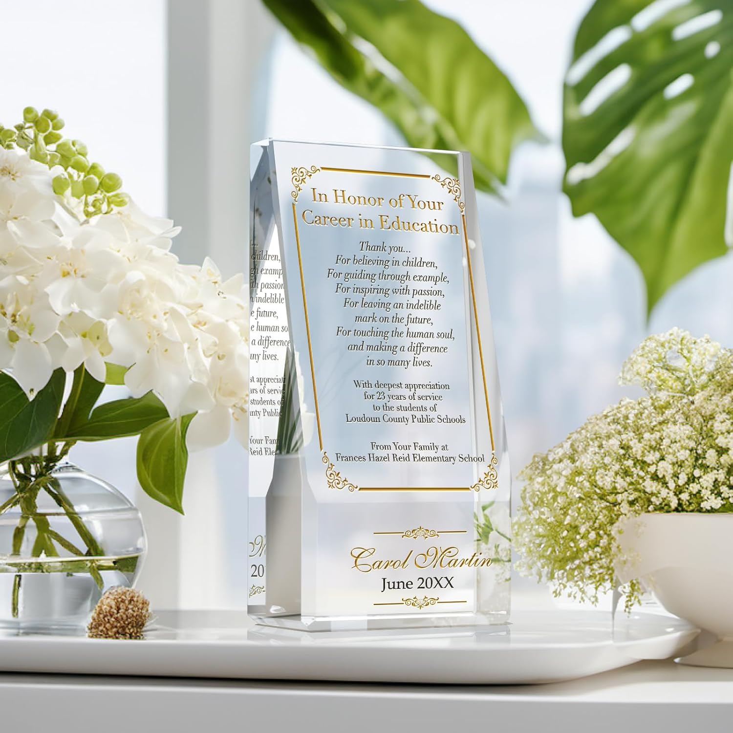 Personalized Crystal Teacher Retirement Gift Plaque – Custom Engraved with Retiree’s Name & Date – Elegant Farewell Award for Educators, Principals, Professors & Coaches (M - 6.5")