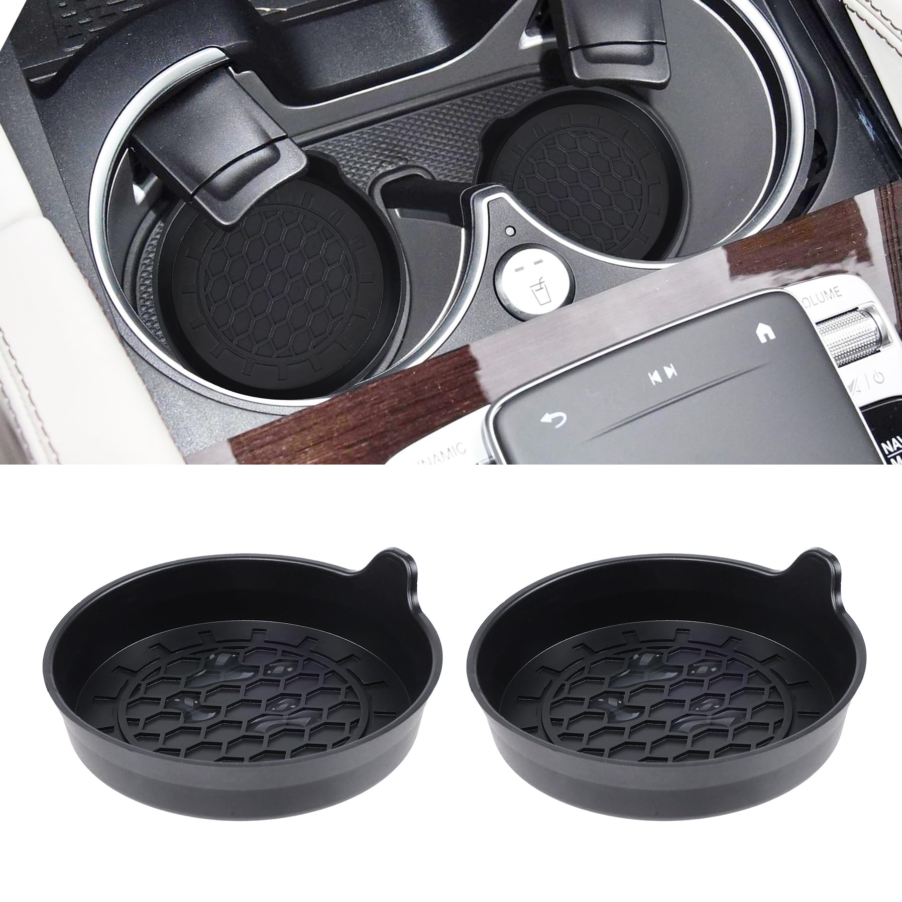 Amooca Automotive Cup Holders Universal Car Cup Coaster Waterproof Non-Slip Sift-Proof Spill Holder Car Interior Accessories 2 Pack Black
