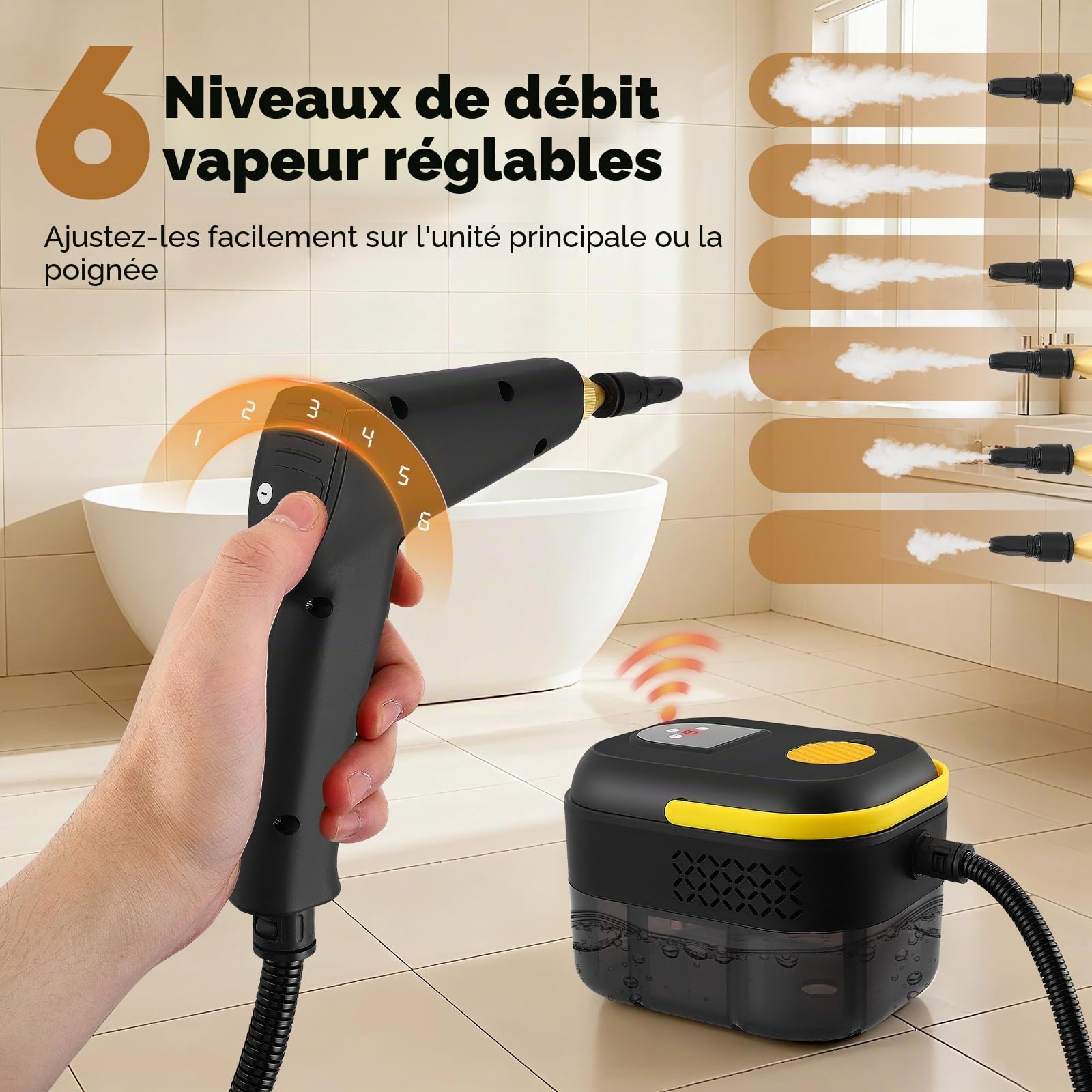 Nettoyeur Vapeur Professionnel,1400ML Réservoir d'eau de Grande Capacité, 10 S Chauffage Rapide,Nettoyeur Haute Température Puissant, Élimine Graisses Pour Salon, Cuisine, Salle de Bain