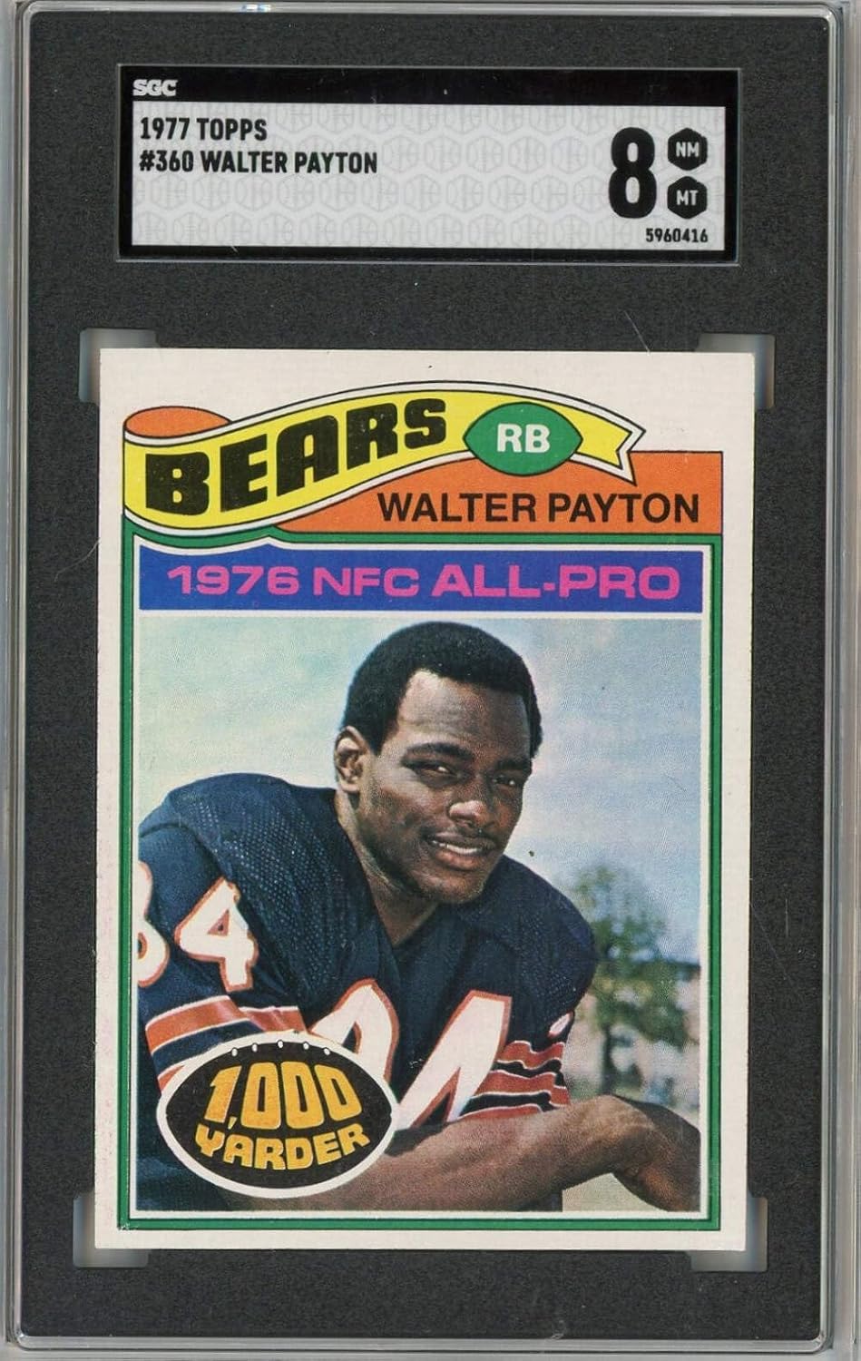 Graded 1977 Topps Walter Payton #360 2nd Year Football Card SGC 8 NM-MT