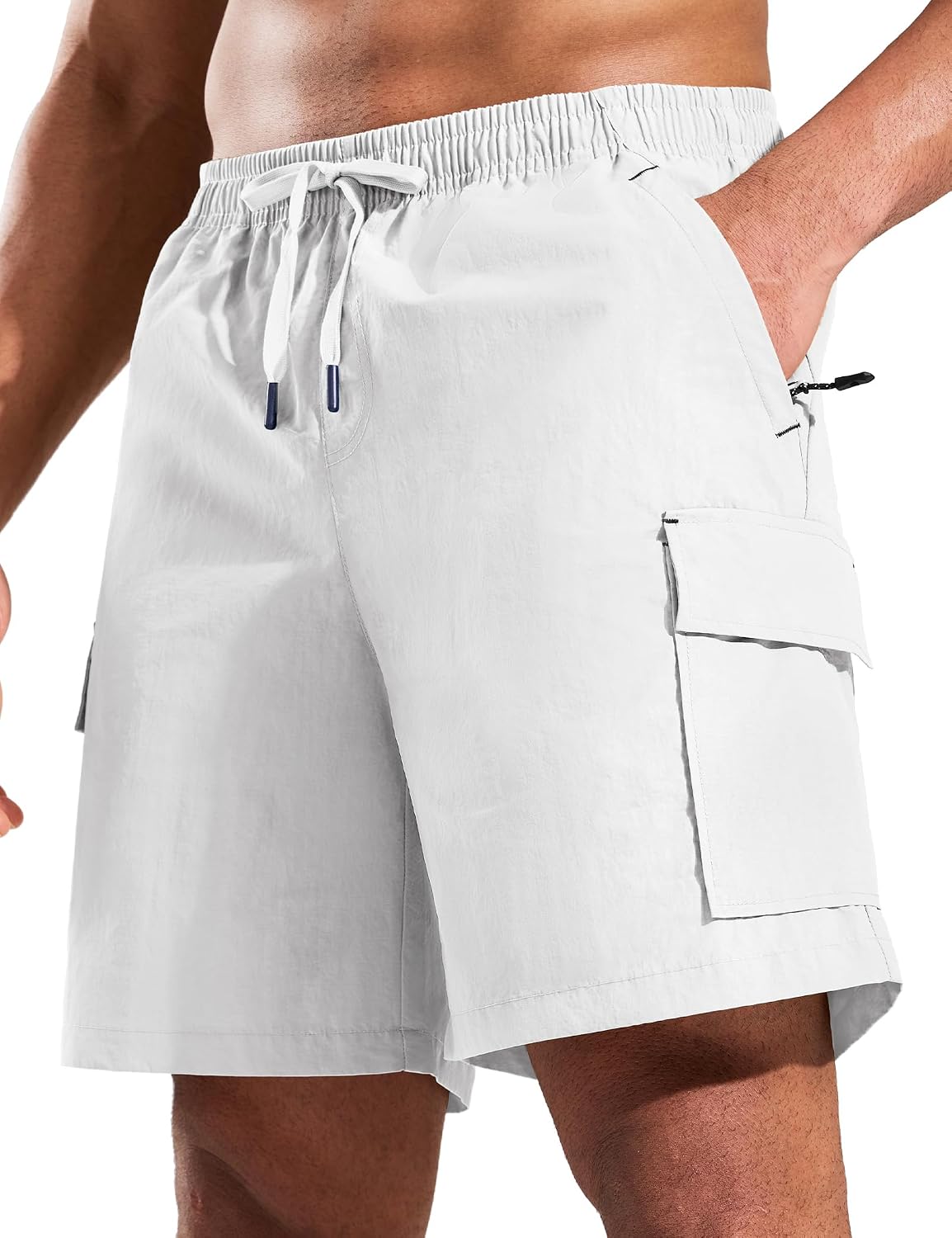 Haimont Men's 7" Hiking Cargo Shorts with Zipper Pockets | Lightweight, Quick-Dry Ripstop Stretch, Water-Resistant Fabric, Elastic Waist, Travel & Camp