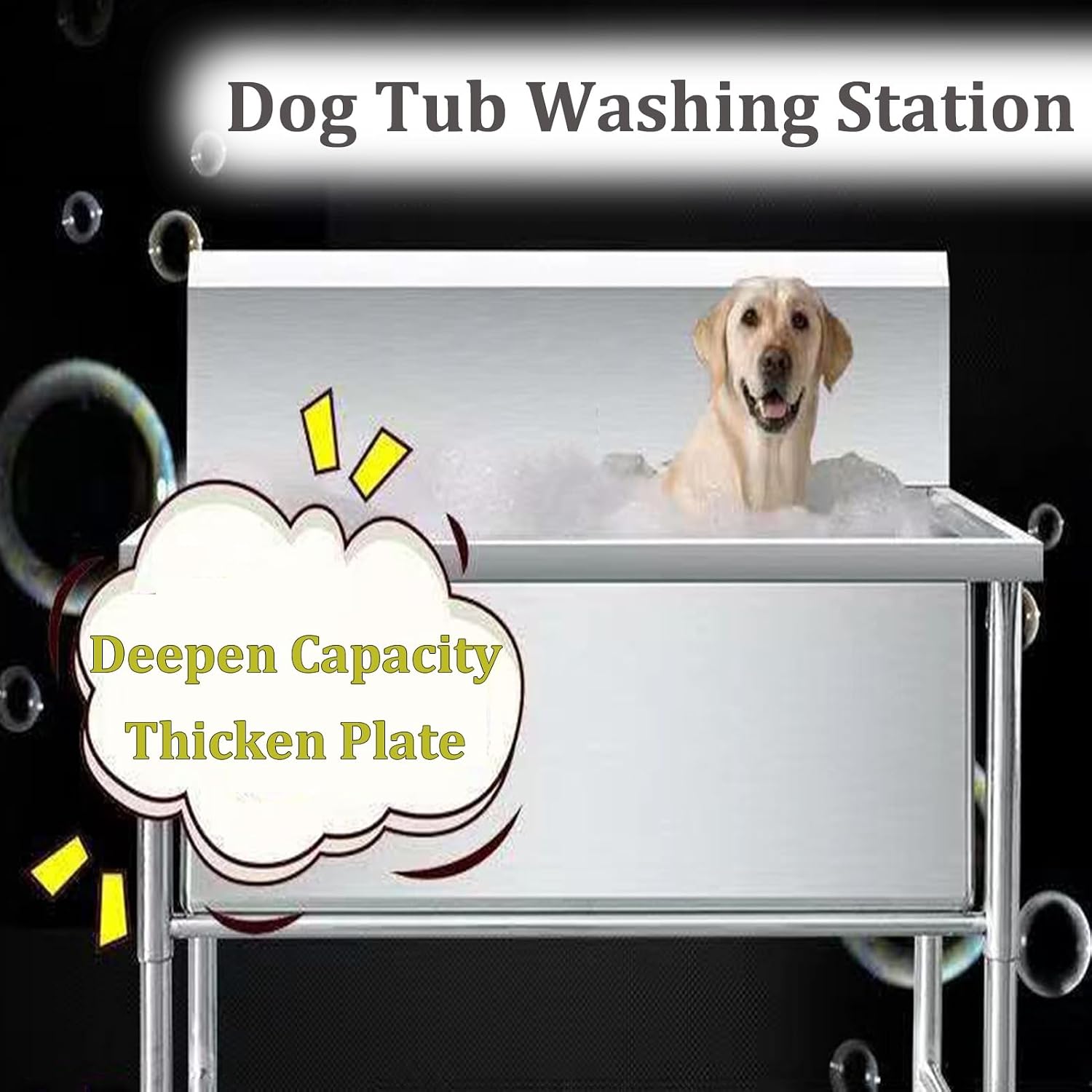 Stainless Steel Dog Washing Station, 100CM Professional Dogs Bathtub, Home Metal Cat Grooming Tub Sink with Accessory for Large Medium Small Pets(80X60X90CM(35CM))