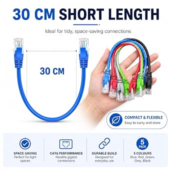 5 PCS Cat 6 Ethernet Cable,5-Color 30cm Short Cat6 Patch Cable RJ45