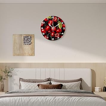 Funny 14 Inch Wall Clocks Battery Powered Decor,Fruits Cherries Image