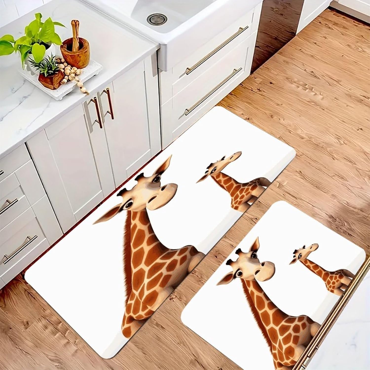 Giraffe Kitchen Mats with 2PCS Non-Slip Washable,Kitchen Rug Heavy Duty Durable, Floor Mats for Kitchen,Office,Sink,Laundry