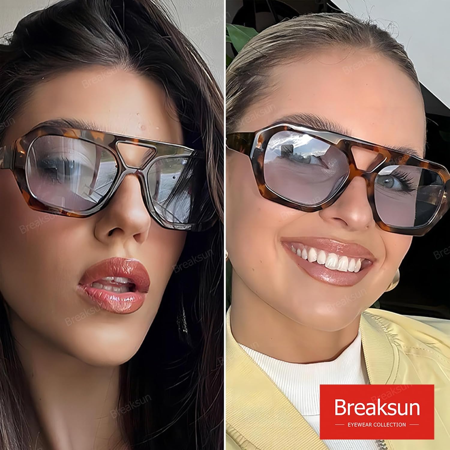 Retro Aviator Sunglasses for Women Men Trendy 70s Hexagonal Square Double Bridge Vintage Sun Glasses - Image 3