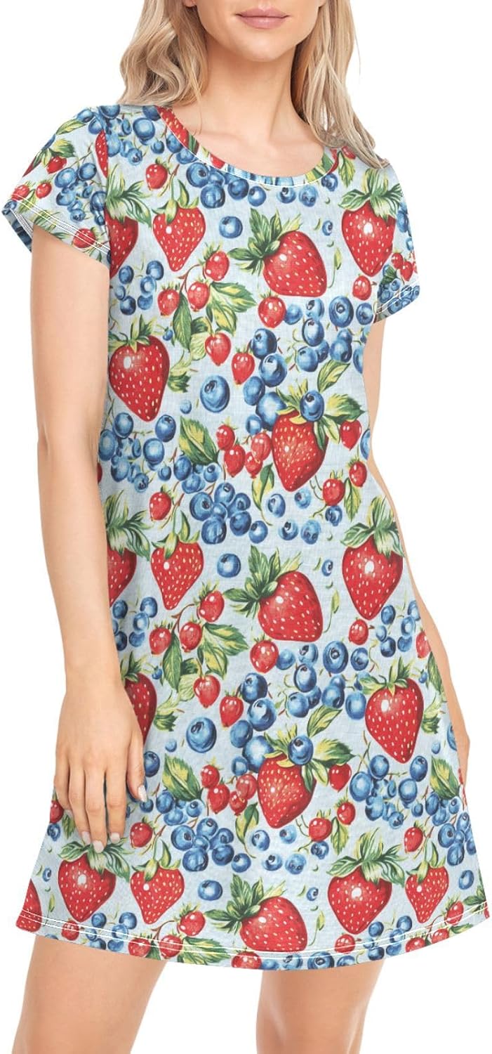 Womens Nightgown Sleep Shirt for Women Sleepwear Short Sleeve Dress S-XXL