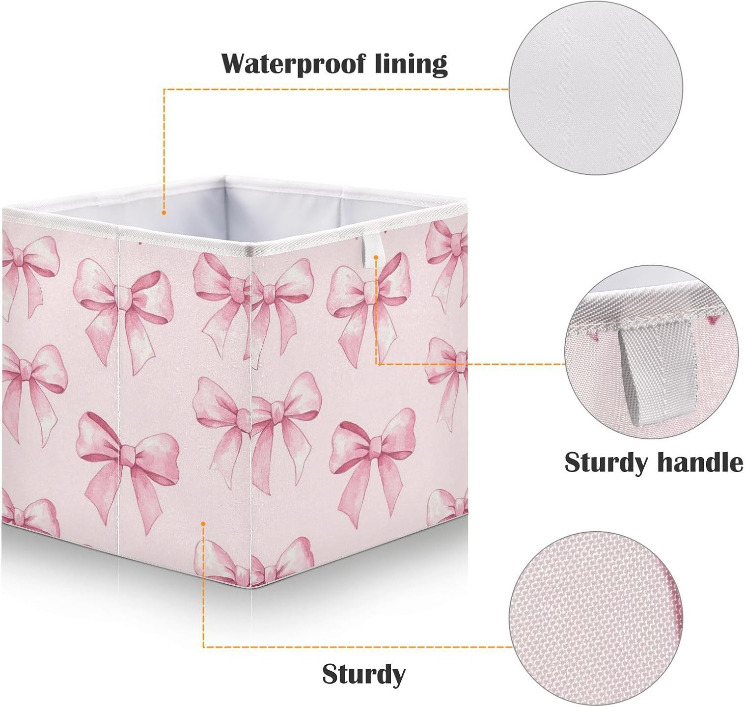 Pink Bows Storage Bins Cube Foldable Storage Baskets Bin Waterproof Home Organizer with Handles Basket for Blanket Clothes image 4