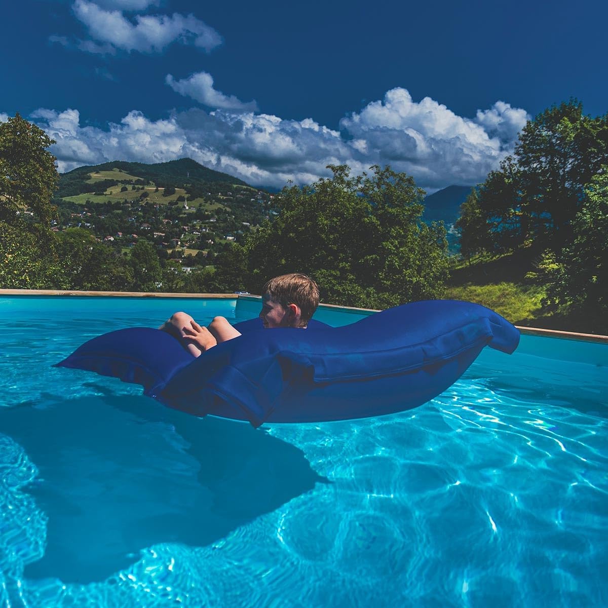 LIVEDECO - Housse Vide Pouf Géant XXL, Flottant pour Piscine, Bleu Pool BiG52