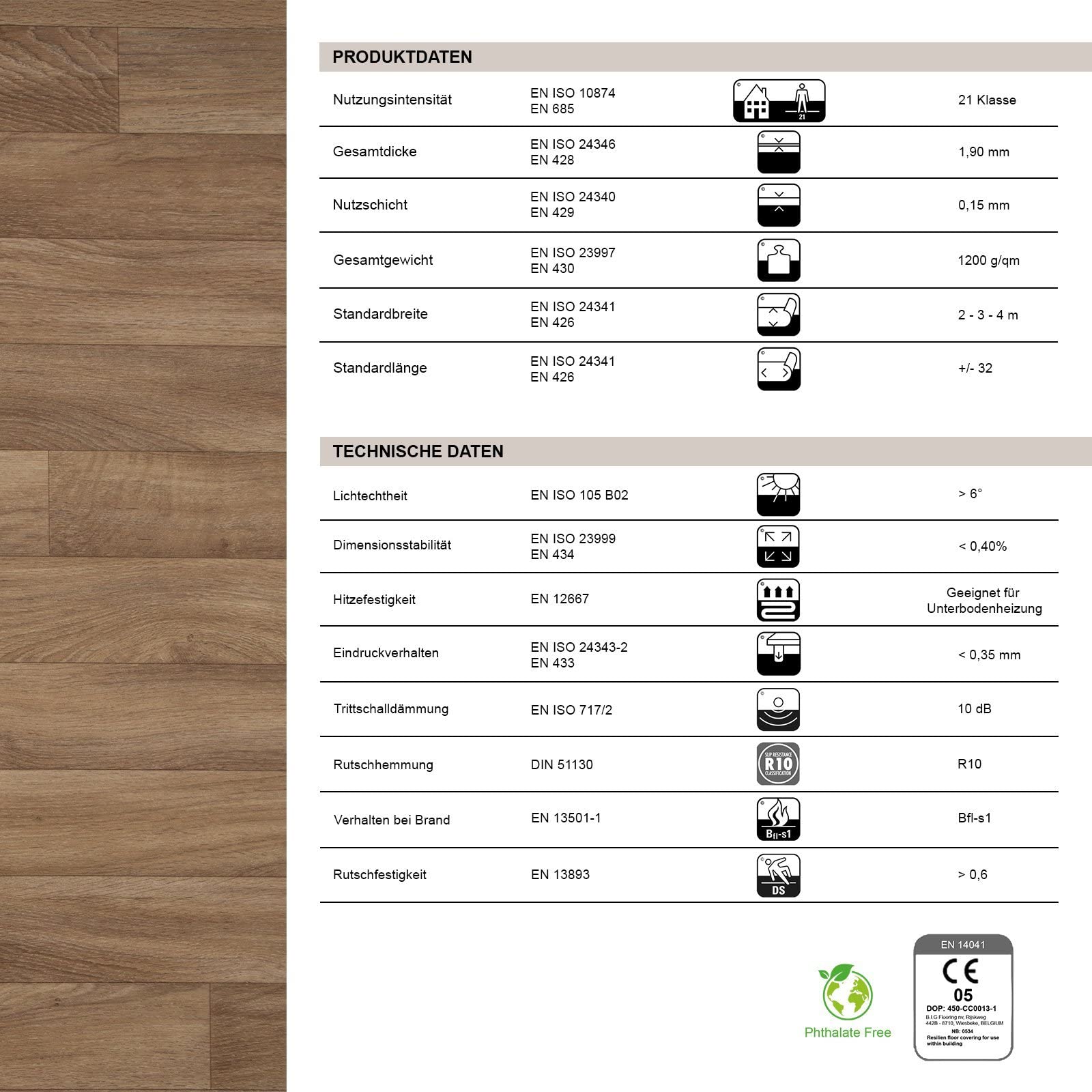 casa pura Vinylboden Meterware Holzoptik Fliesenoptik Steinoptik - PVC Bodenbelag - Vinyl Designbelag für Küche, Bad & Wohnbereich (Eiche Gold 609L, 100x250cm)
