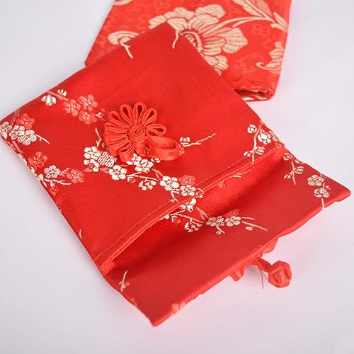 Miniatura 4 de Bleiou 6 bolsas rojas de seda china, bolsillos rojos, sobres de Año Nuevo, bolsas de regalo de brocado Hong Bao para festivales de primavera, boda,