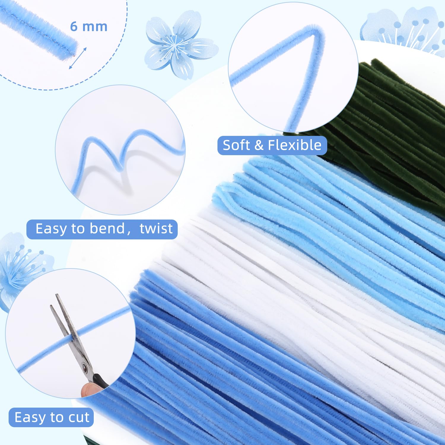 Kit Créatif 400 Fils Chenille Colorés + Accessoires - Pour Bouquets De Fleurs Durables, Décoration, DIY - 8