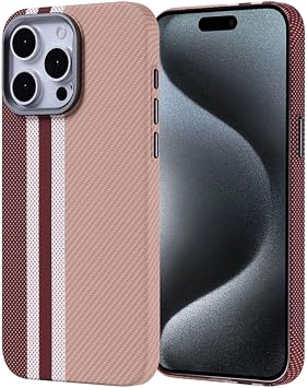 iPhone 15 Pro Max K l f Magsafe  le Uyumlu  arj  zellikli Karbon Fiber G r n ml  Nekst Kapak Gold